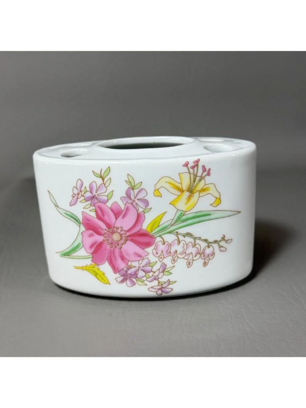 Vintage Japan Floral Ceramic Toothbrush Holder Retro Bathroom Toothpaste Cup